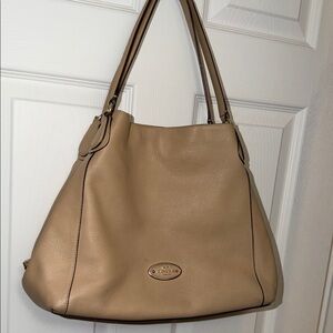 Coach Pebbled Leather Shoulder Bag in Beige